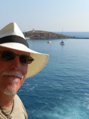 Author Steve Jackson on the island of Naxos, Greece