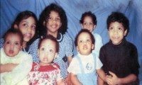 From left to right are; Jeva St. Vladensvspry Wesson, age 1, Aviv Dominique Wesson, 7, Sedona Vadra Wesson, age 1 1/2, Illabelle Carrie Wesson, age 8, Marshey St. Christopher Wesson, age 1 1/2, Ethan St. Laurent Wesson, age 4, and Jonathan St Charles Wesson, 7. The image is scanned from the memorial program handed out at the funeral on Wednesday, March 24, 2004.