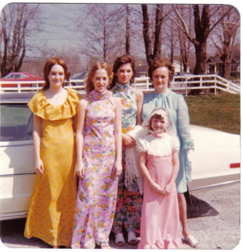 The O’Neill women, wearing their Easter best in 1974: (left to right) Kathleen, Beverly, Jackie, Gayle, and Jenny. Photo by Jack O’Neill
