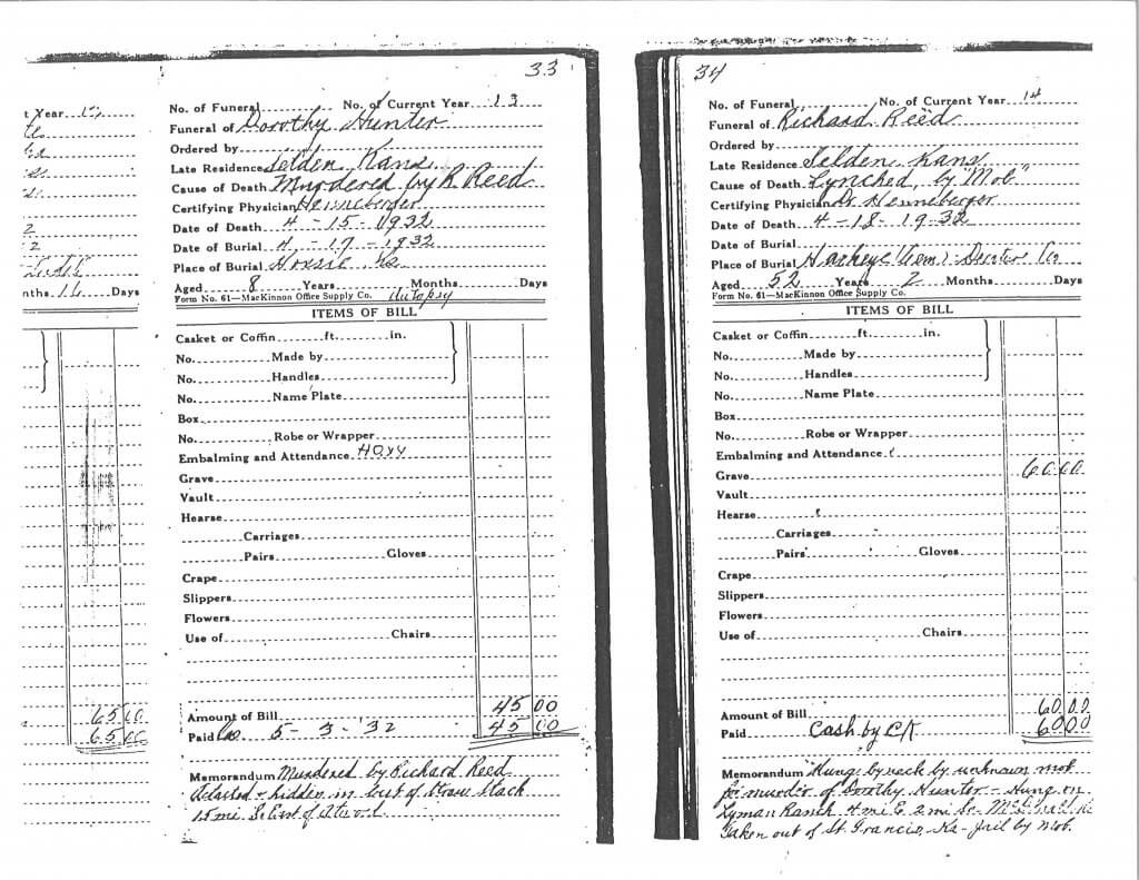 Death certificate for Dorothy Hunter and Richard Read