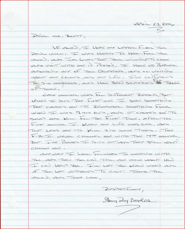 Gary Ray Bowles 2nd Letter