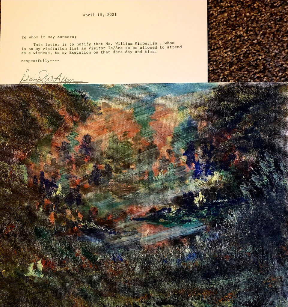 Letter from David Allen inviting me to his execution in Ohio along with a painting on canvas