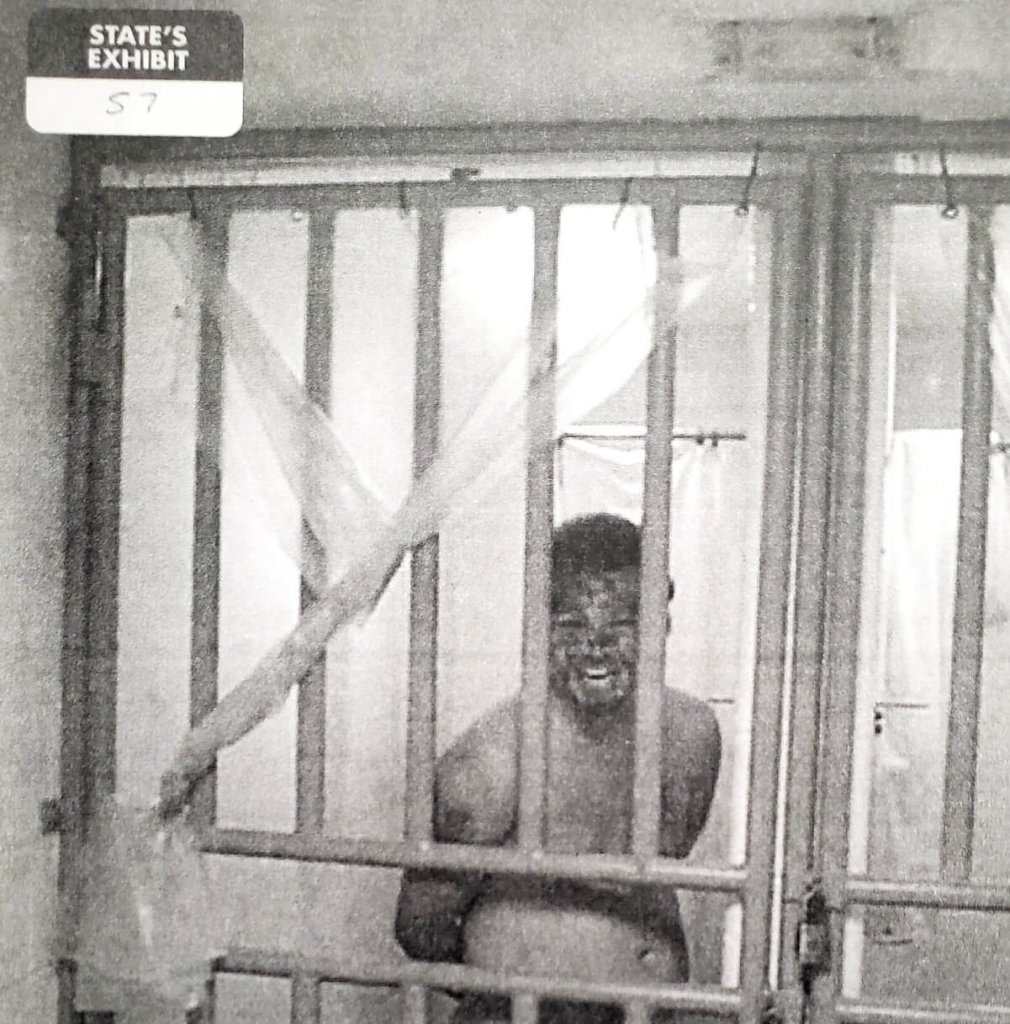 Chris Newton in a cell moments after murdering his cell mate